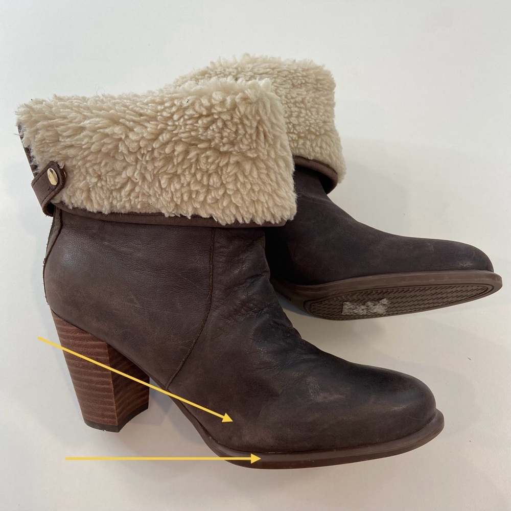Tommy Hilfiger heeled ankle boots brown genuine leather shearling size 8 almond - Picture 11 of 16